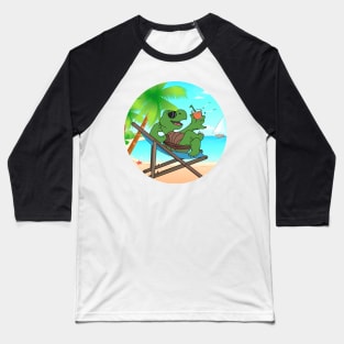 Turtle Chilling At Beach With Sunset Comic Style Baseball T-Shirt